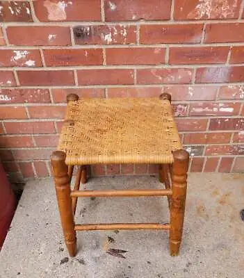 Vintage Footstool Bench Weaved Wicker Top Solid Wood 14x14x18 • $60