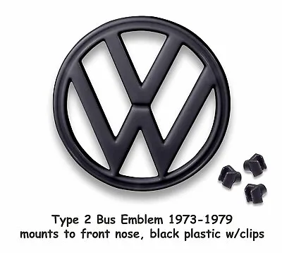 $25 • Buy Vw Type 2 Bus 1973-1979 Baywindow Black Nose Emblem With Clips Microbus
