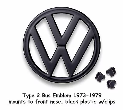 Vw Type 2 Bus 1973-1979 Baywindow Black Nose Emblem With Clips Microbus • $25