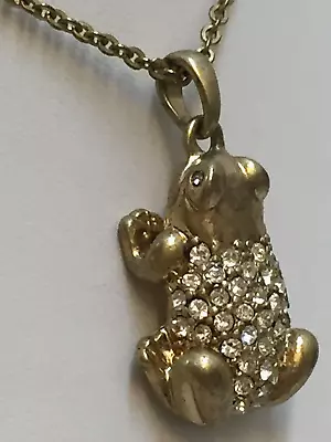 Necklace Frog Pendant Signed J Crew Pave Crystal Gold Tone 34  • $21.99