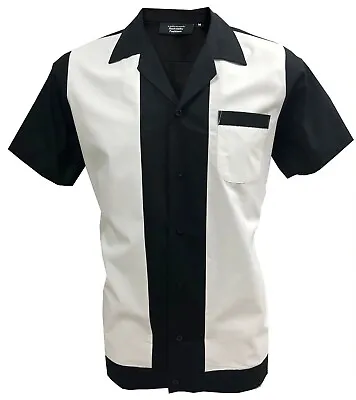 £32.99 • Buy Men's Casual Bowling Shirt Short Sleeve Vintage Style Button-Down Black White
