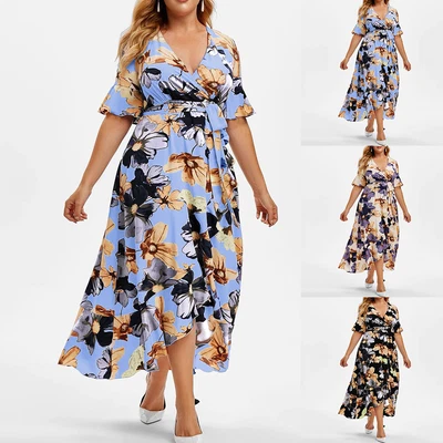 $28.29 • Buy Plus Size Women Floral V-Neck Maxi Dress Ladies Summer Casual Party Wrap Dresses