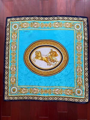 Gianni Versace Large Scarf Silk 86cm 33″ Scarf Logo Blue • $142