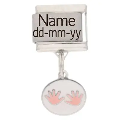 BABY GIRL HANDS Personalised Italian Charm NAME & DATE - Fits Italian Charms • £6.81