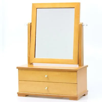 Oakwood Finish Wooden Jewellery Box Vanity Mirror Desk Table Top Ring Case • £15.95