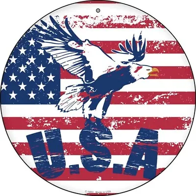 USA Eagle Metal Circle Sign 12  Wall Decor - DS • $26.95