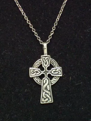 Sterling Silver Celtic Cross Necklace 925 Chain Irish Knot Weave Pendant Vtg • $24.99