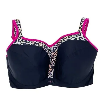 Panache Underwire Ultimate High Impact Sports Bra Black Pink Leopard Size 34HH • £31.53