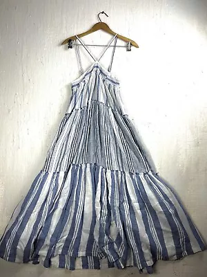 J Crew Women's Chambray Linen Blue Stripe Dress Style Ao999 Sz XS Cottagecore • $32