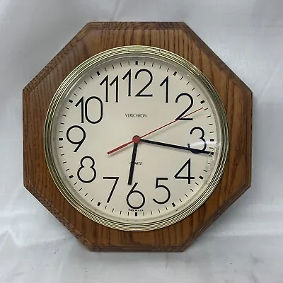 Vintage Verichron Quartz Wall Clock Wood Octagon Frame 10.5 IN Cracked • $24.99