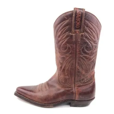 £61.50 • Buy Sancho Brown Leather Western Boots EUR 37 Womens Size 6.5-7 Pull On Vintage