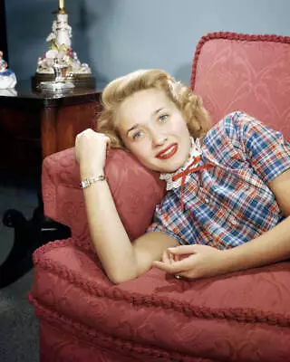 American Singer Dancer And Actress Jane Powell Lying On A Red Sofa- Old Photo • $9