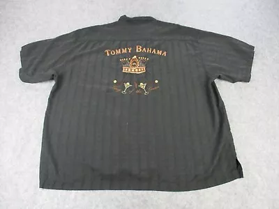 Tommy Bahama Shirt Mens 2XL XXL Black Brown Silk Embroidery Martini Golf Crown • $49.95