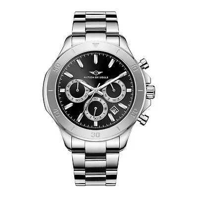 Men's Silver And Black Designer Chronograph Watch By Nation Of Souls RRP £269 • £129