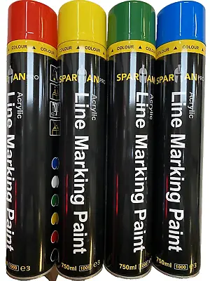 4 Cans Of SPARTAN Pro Acrylic Line Marking Spray Paint - Red Yellow Green & Blue • £19.99