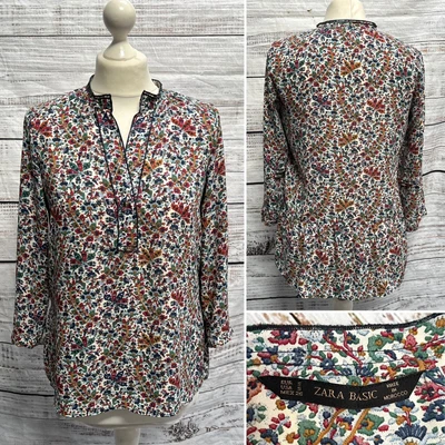£14.99 • Buy Zara Basic Boho Floral Multicoloured Pleated Back Hem Blouse Top Shirt Small