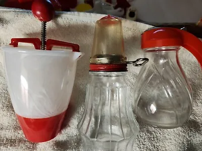 Vtg Popeil Plastic Donut Maker+Glass Nut Chopper+Syrup Lot USA 50s Red Kitchen • $19.88