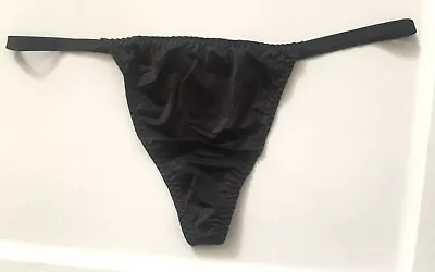 Victorias Secret Sexy Black V-String Thong Panties Size S-L-XL Silky Solid Front • $23.22