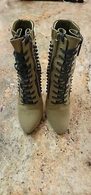 Womens BALMAIN Green Canvas Spike Boots Size 8.5 • $150