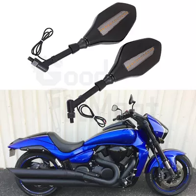 For Suzuki Boulevard M109R Black Motorcycle Integrated Mirrors LED Turn Signals • $31.14