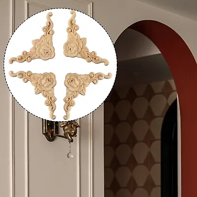 4Pcs Wooden Carved Applique Furniture Unpainted Mouldings Decal Onlay Home Decor • $6.97