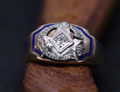 Vintage Masonic Temple Signet Diamond And 10k Gold Ring Sz 10/11 • $575