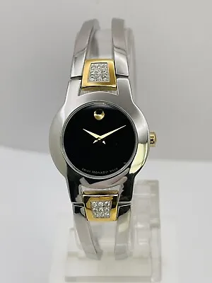 MOVADO Amorosa® Dia Accent Two-Tone Bangle 24MM Quartz Watch 6.5  BEAUTIFUL! • $400