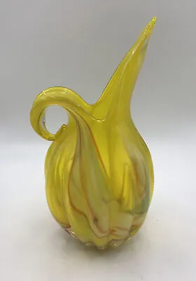 Vintage Murano Venetian Yellow Swirl Art Glass  Pitcher Vase Hand Blown • $59.99