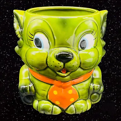 $50 • Buy Vintage Green Japan Kitsch Cat Polka Dot Tie Dye Planter Vase 7”