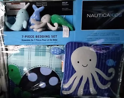 $160 • Buy Nautica Kids 7 Pc Nursery Crib Bedding Set Ocean Animals Mobile Turtle Octopus