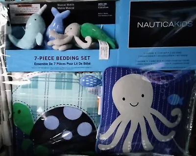 Nautica Kids 7 Pc Nursery Crib Bedding Set Ocean Animals Mobile Turtle Octopus • $112