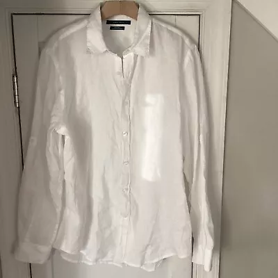 Perry Ellis Shirt Sz L Mens White 100% Linen Long Sleeve Roll Sleeve VACATION • $35