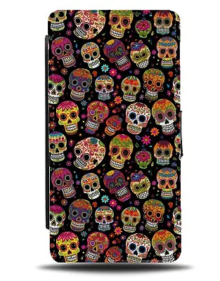 Colourful Cartoon Sugar Skull Pattern Flip Wallet Case Mexican Style CA24 • £19.99