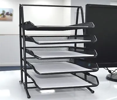  5 Tier Office Filing Trays Holder A4 Document Letter Paper Wire Mesh Storage • £14.99