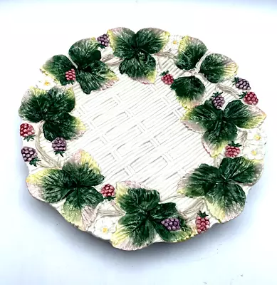 Vintage Fitz & Floyd Majolica Porcelain Berry Vine Woven Round Plate Taiwan 1990 • $29.95