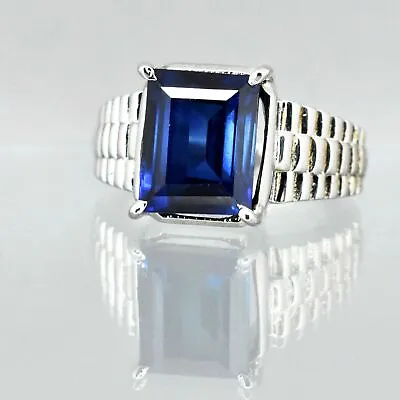 8 Cts Natural Blue Sapphire Rectangle 925 Sterling Silver Ring For Men & Women • $67.99