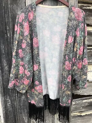 Boho Floral Fringed Festival Kimono Jacket. Free Size  • $20