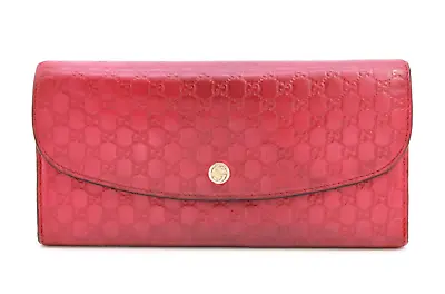 Gucci Wallet Threefold Long Purse Card GG Guccissima Leather Red Authentic • $128.99