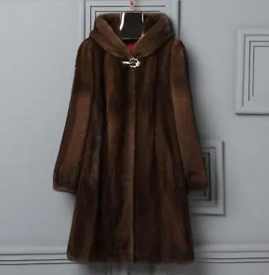 6XL Women Mink Fur Long Coat Hooded Overcoat Jacket Winter Warm Outwear Plus • $102.93