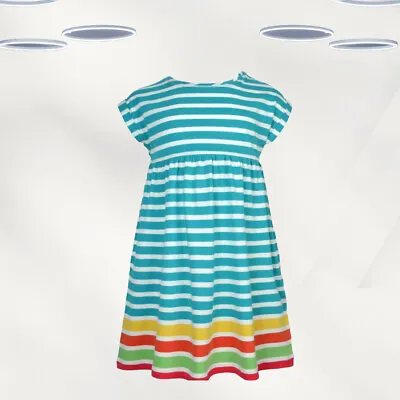 Ex Frugi Women’s Short Sleeve Stripe Sunset Maternity Dress In Blue (Defect) • £14.99