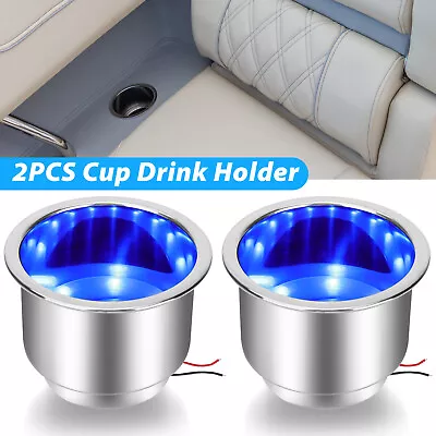 2PCS Stainless Steel 8 LED Cup Drink Holder Blue Light Marine Boat Truck Camper • $18.98