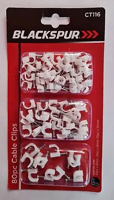 80 Pack White Cable Clips Wall Tacks Wire Cord Clamps 3 Sizes In Pack 6 8 10mm • £2.95