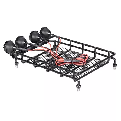 Black Metal Roof Rack With 4 LED Lights Bar For 1:10 RC Rock Crawler SCX10 II • £13.52