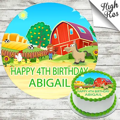 Farmer And Farm Animals Edible Birthday Cake Topper Decoration Personalised • £4.49