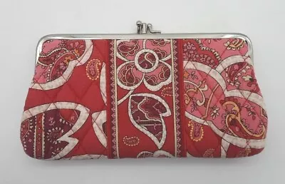 Vera Bradley Rosy Posies Retired Kiss Lock Clutch Wallet Quilted Pink Red • $19.79