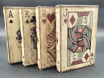 Set Of 4 King Queen Jack Ace Playing Card Antique Look False Book Storage Boxes • $25