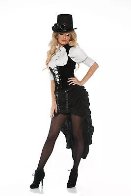 Black Steam Punk Button Front Blouse Skirt Vest Halloween Costume Adult Women • $26.34