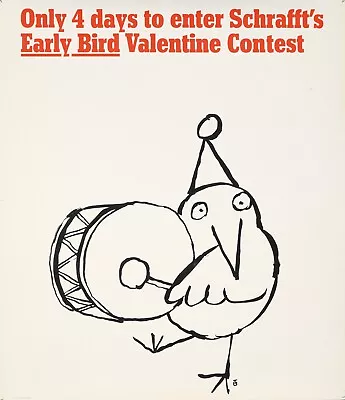 Original Vintage Poster Ungerer Schrafft's Early Bird Valentine Contest Drum • $250