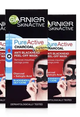 2X  Garnier Pure Active Charcoal Anti Blackhead Peel Off Mask 50ml New • £13.99