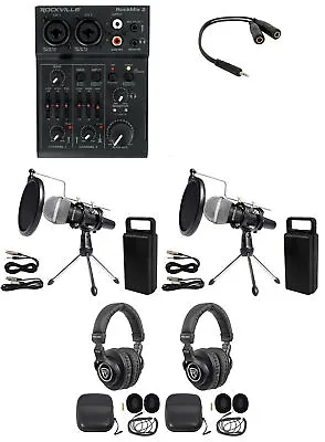Rockville 2-Person Podcast Podcasting Recording Kit W/Mics+Stands+Headphones • $187.90